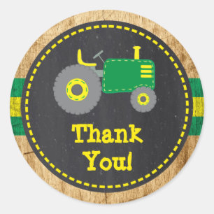 Rustic Green Tractor Thank You Favor Sticker