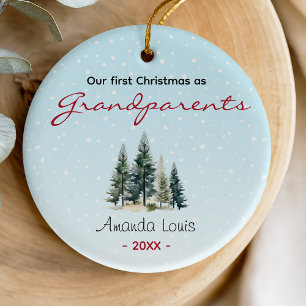 Rustic Green Trees First Christmas Grandparents Ceramic Ornament