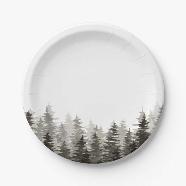 Rustic Green Trees  Paper Plates (Front)
