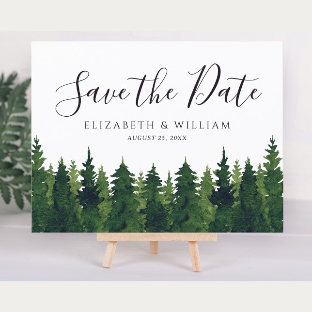 Rustic Green Trees Save The Date Postcard (Creator Uploaded)