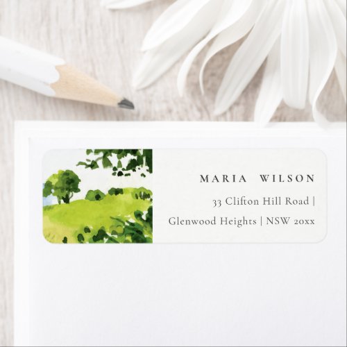 Rustic Green Watercolor Countryside Hills Address Label