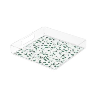 Rustic Green Watercolor Foliage Pattern Acrylic Tray