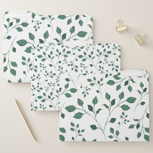 Rustic Green Watercolor Foliage Pattern File Folder