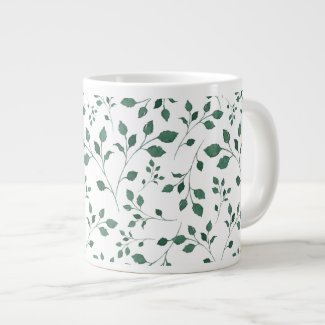 Rustic Green Watercolor Foliage Pattern Large Coffee Mug