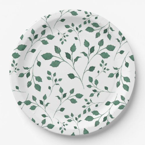 Rustic Green Watercolor Foliage Pattern Paper Plates