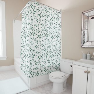 Rustic Green Watercolor Foliage Pattern Shower Curtain