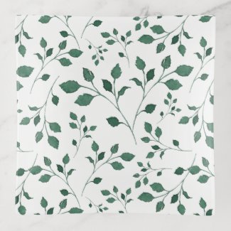 Rustic Green Watercolor Foliage Pattern Trinket Tray