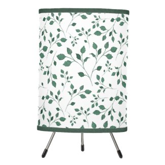 Rustic Green Watercolor Foliage Pattern Tripod Lamp