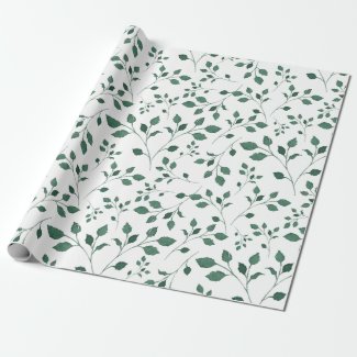 Rustic Green Watercolor Foliage Pattern Wrapping Paper