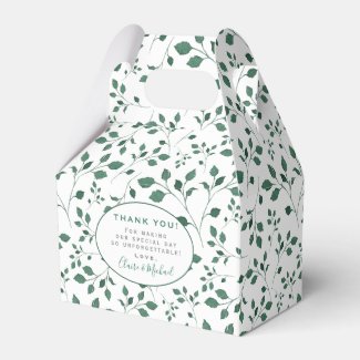 Rustic Green Watercolor Foliage  Thank You Wedding Favor Box