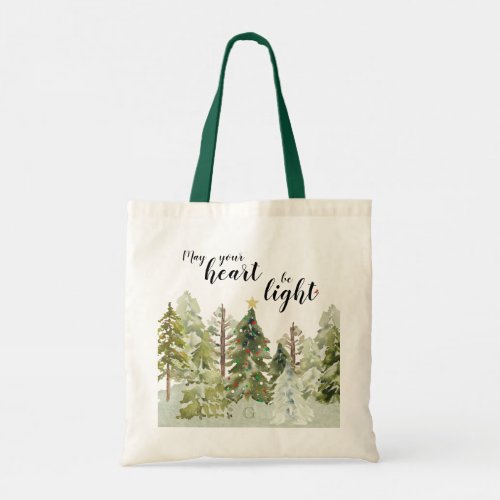 Rustic Green Watercolor Forest Christmas Tote Bag