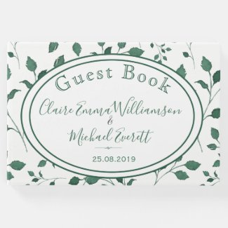 Rustic Green Watercolor Leaves Wedding Guestbook
