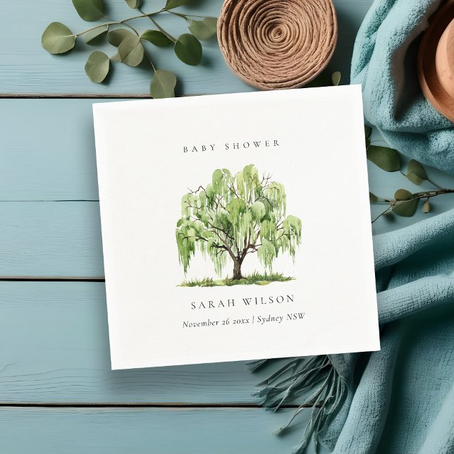 Rustic Green Watercolor Willow Tree Baby Shower Napkins (Creator Uploaded)