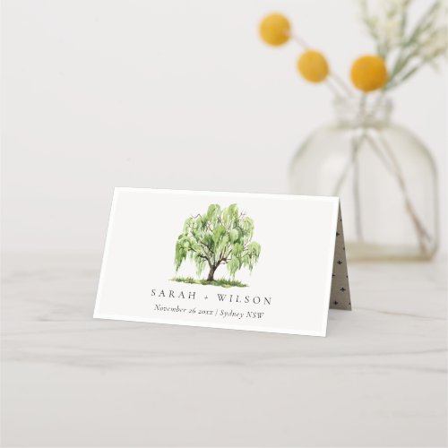 Rustic Green Watercolor Willow Tree Farm Wedding Place Card