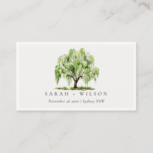 Rustic Green Watercolor Willow Tree Farm Wedding Place Card