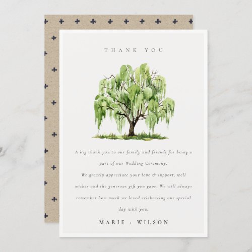 Rustic Green Watercolor Willow Tree Farm Wedding Thank You Card