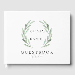 Rustic Green Watercolor Wreath Simple Wedding Guest Book
