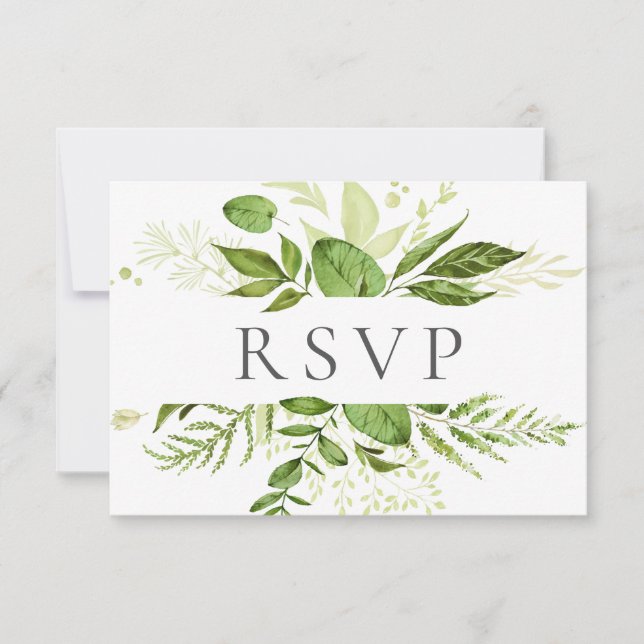 Rustic Green Wedding RSVP Cards with Meal Choice (Front)