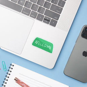 Rustic Green Welcome Hand Drawn Sign Sticker