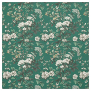 Rustic Green White Botanical Bold Vintage Floral  Fabric