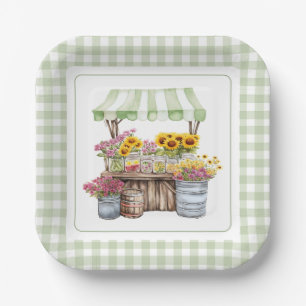 Rustic Green Wildflower Sunflowers Farmers Market Paper Plates