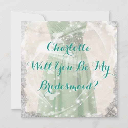 Rustic Green Will You Be My Bridesmaid Invitation