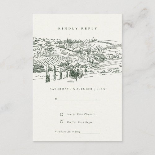 Rustic Green Winery Mountain Sketch Wedding RSVP Enclosure Card