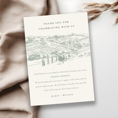 Rustic Green Winery Mountain Sketch Wedding Thank You Card