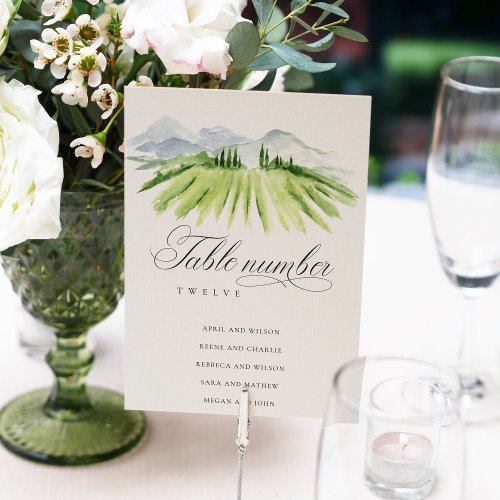 Rustic Green Winery Vineyard Wedding Seating Chart Table Number