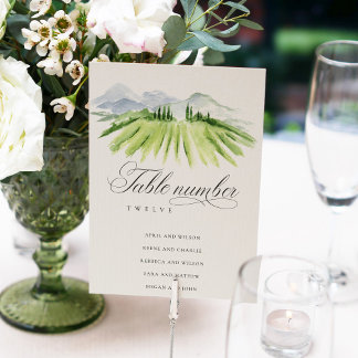 Rustic Green Winery Vineyard Wedding Seating Chart Table Number