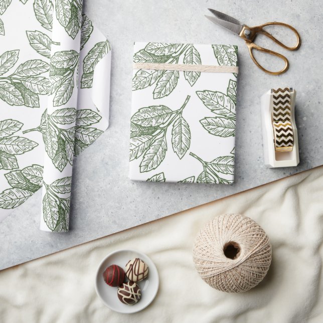 Rustic Green Winter Foliage Holiday Wrapping Paper (Crafts)