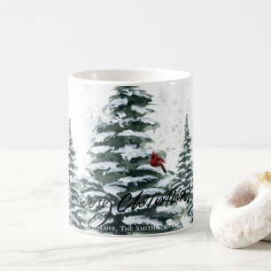 Rustic Green Winter Pine Trees Red Cardinal Bird  Coffee Mug