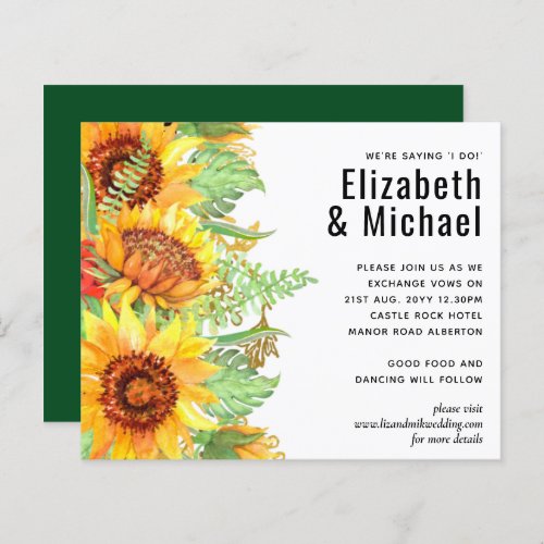 Rustic Green with Sunflowers Wedding Budget