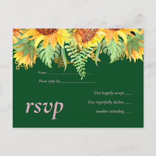 Rustic Green with Sunflowers Wedding Budget Invitation Postcard