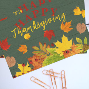 Rustic Green Wood Autumn Leaves Thanksgiving Tissue Paper