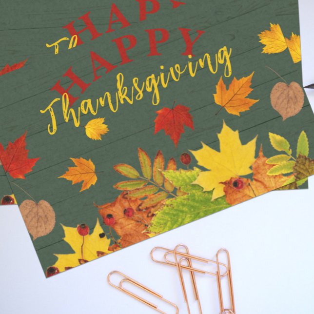 Rustic Green Wood Autumn Leaves Thanksgiving Tissue Paper (Creator Uploaded)