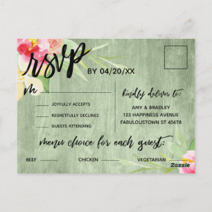 Rustic Green Wood Boho Flowers Menu Choice