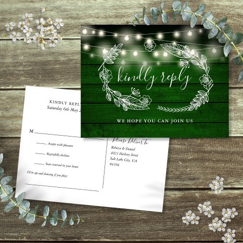 Rustic Green Wood Floral Song Request RSVP Card