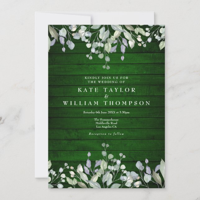 Rustic Green Wood Greenery Floral Wedding Invitation (Front)