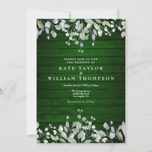 Rustic Green Wood Greenery Floral Wedding Invitation