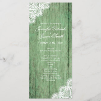 Rustic Green Wood Lace Vertical Wedding Programs