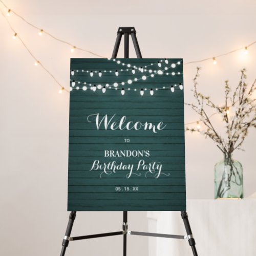 Rustic Green Wood  Lights Birthday Party Welcome  Foam Board