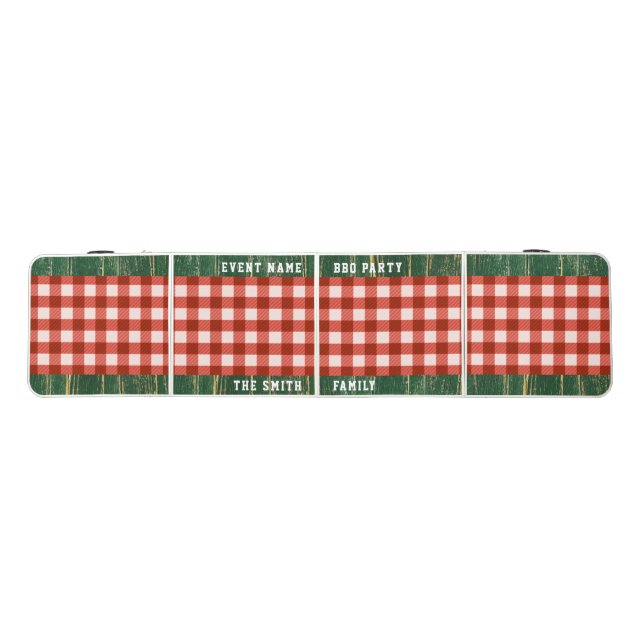 Rustic Green Wood Red Plaid Custom BBQ Party Beer Pong Table (Top)