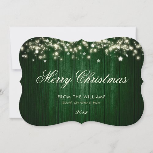 Rustic Green Wood Stars Merry Christmas Holiday Card