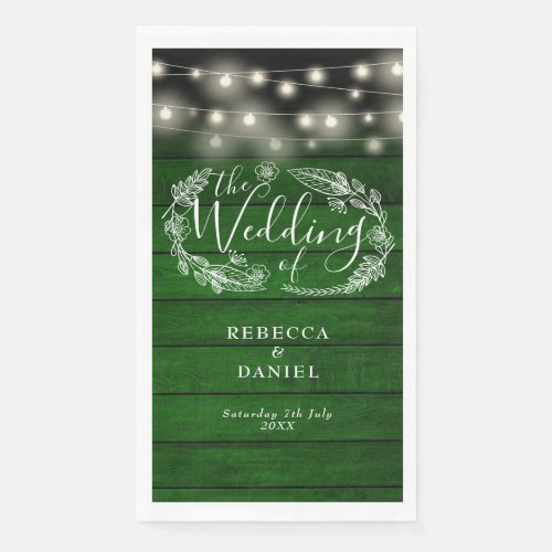 Rustic Green Wood String Lights Floral Wedding Paper Guest Towels