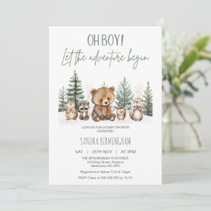 Rustic Green Woodland Adventure Begin Baby Shower Invitation
