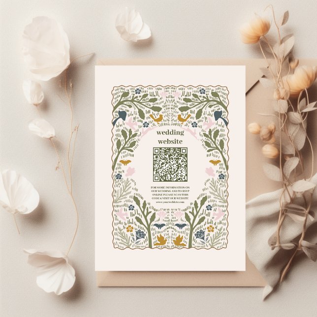 Rustic Green Woodland Fern Wedding QR Code Enclosure Card (Creator Uploaded)