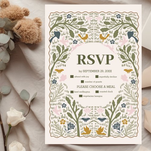 Rustic Green Woodland Fern Wedding RSVP Card