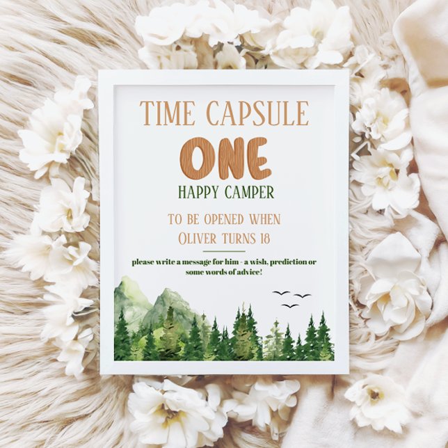 Rustic Green Woodland Time Capsule First Birthday  Poster (Creator Uploaded)