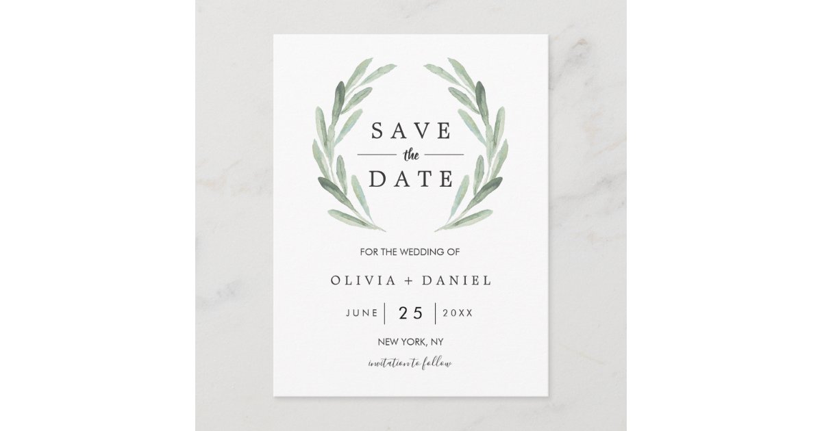 Rustic Green Wreath Simple Wedding Save the Date 